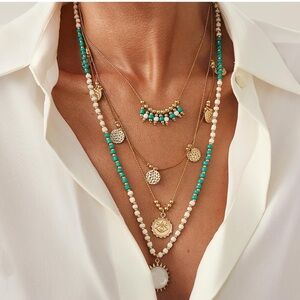 New! Turquoise Layered Charm Sun Necklace (3023) NWOT